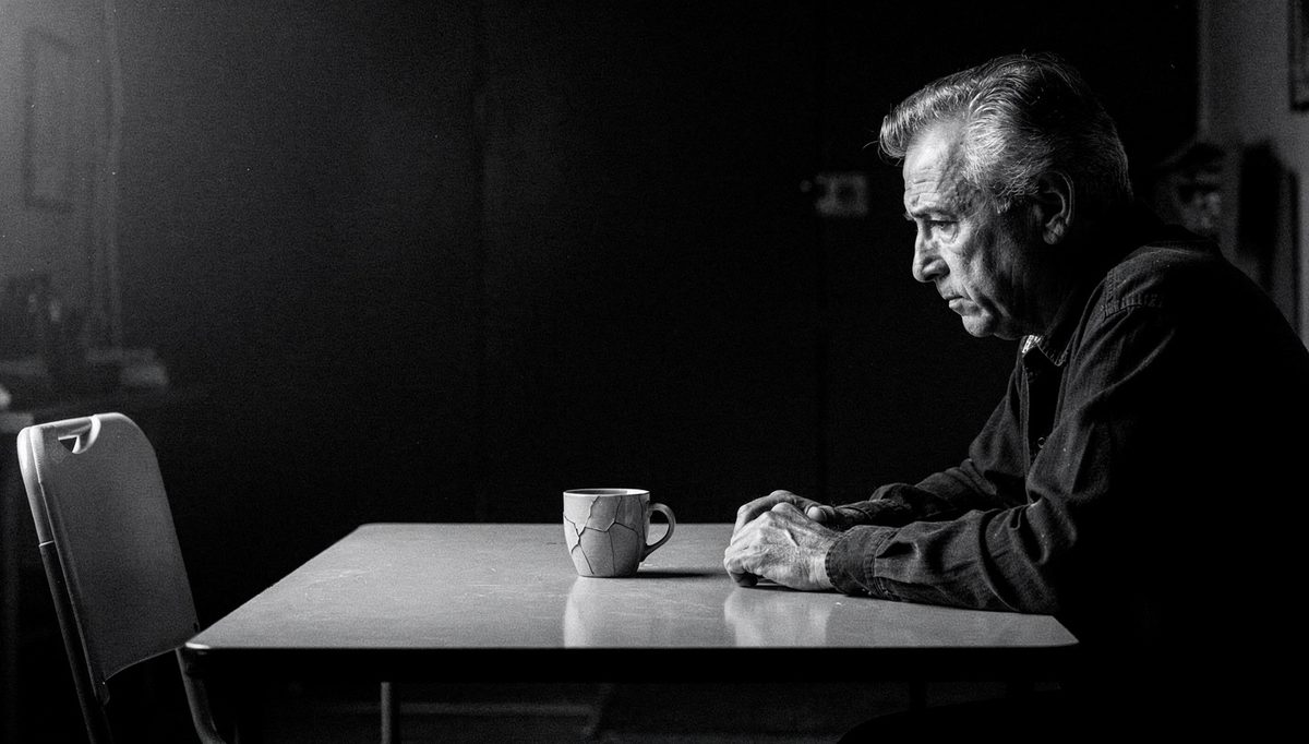 Older man facing empty chair illustrating patient hearing limits