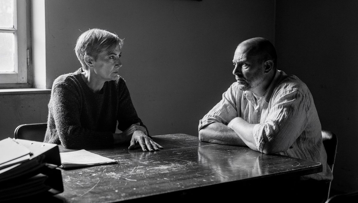 Woman holding toxic traits accountability conversation with defensive man