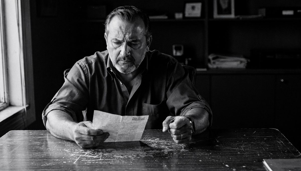 Man examining paper, unexamined beliefs self-awareness portrait