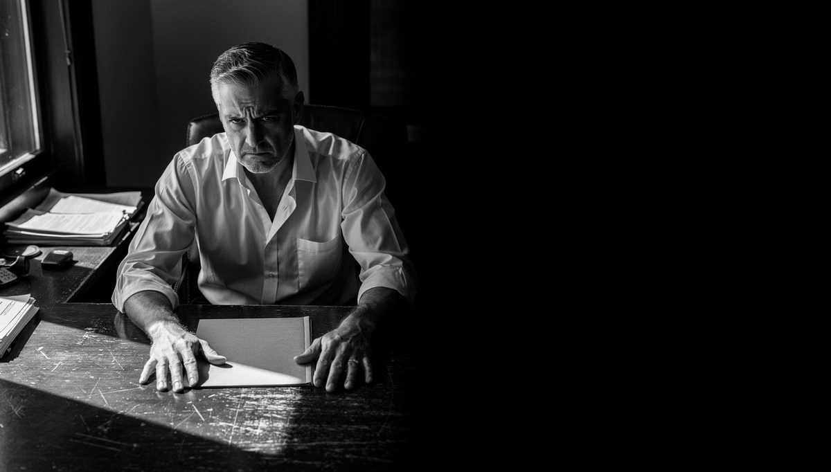 Man alone at table contemplating when to involve HR conversation