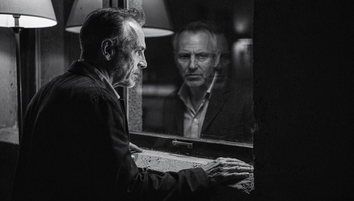 Man studying his reflection, emotional intelligence self-awareness concept